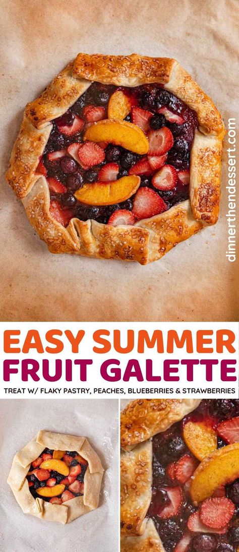 Fruit Galette Recipe, Peach Galette Recipe, Galette Recipes, Fruit Galette, Summer Fruit Desserts, Simple Desserts, Fruit Pastries, Peach Strawberry, Blueberry Tart