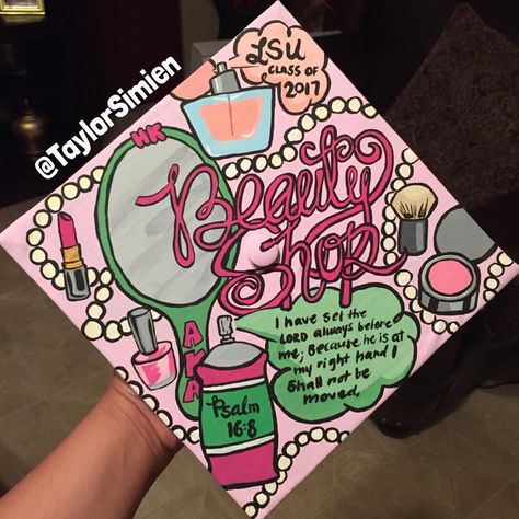 #AKA grad cap design // follow us @motivation2study for daily inspiration Cosmetology Graduation Cap, Grad Cap Design, Cosmetology Graduation, Graduation Hairstyles With Cap, College Grad Cap Ideas, Graduation Cap Decoration Diy, Day Hairstyles, College Graduation Cap Decoration, Grad Cap Designs