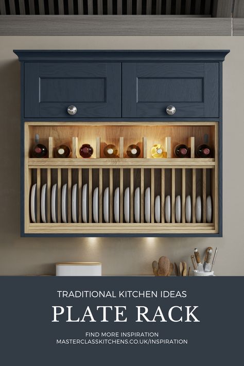 Kitchen Plate Rack, Traditional Kitchen Ideas, Traditional Kitchen Decor, Plate Racks In Kitchen, Dapur Rustic, Interior Design Kitchen Contemporary, Cocina Ideas, Kitchen Utensil Rack, Wine Glass Storage