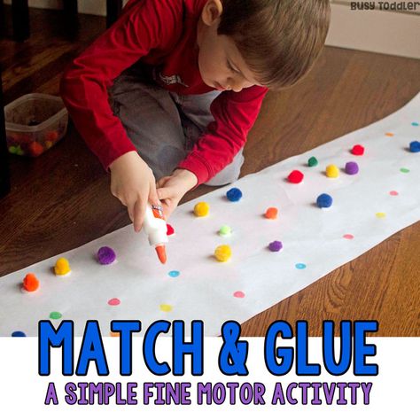 Looking for an easy preschool fine motor activity? Try this simple match and glue activity! An easy indoor activity for preschoolers from Busy Toddler. Parenting Activities, Preschool Fine Motor Activities, Fine Motor Activity, Easy Toddler Activities, Preschool Fine Motor, Gross Motor Activities, Fine Motor Skills Activities, Motor Skills Activities, Activities Preschool