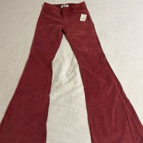 Brand New With Tag, Rustic Red/Copper Color Leopard Flares, 70s Pants, Corduroy Flare Pants, Red Trousers, Gay Outfit, Downtown Outfits, Seventies Fashion, Ruffle Pants, Red Copper