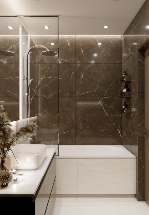 Brown And Gray Bathroom, Pietra Grey Marble, Brown Tile Bathroom, Washroom Tiles, Marble Room, Crystal Bathroom, Luxury Room Bedroom, Bathroom Inspiration Modern, House Floor Design