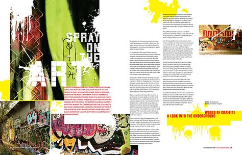 Graffiti art layout Magazine Page Layouts, Portfolio Magazine, Graffiti Books, Concept Art Books, Typography Magazine, 잡지 레이아웃, Editorial Design Layout, Page Layout Design, Magazine Spreads