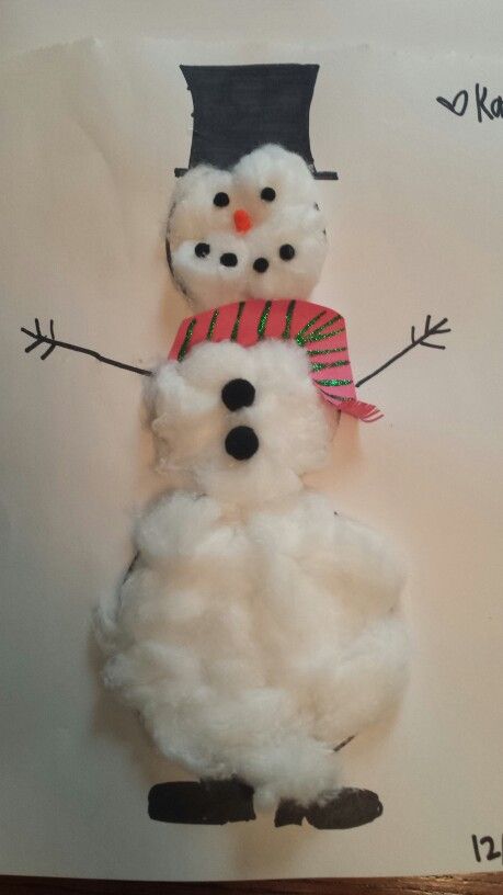 Snow Man Craft With Cotton, Snow Man Craft For Kids, Snow Man Craft, Cotton Ball Crafts, Winter Kindergarten Activities, Snowmen Activities, Auntie Baby, Lesson Plans For Toddlers, Winter Kindergarten