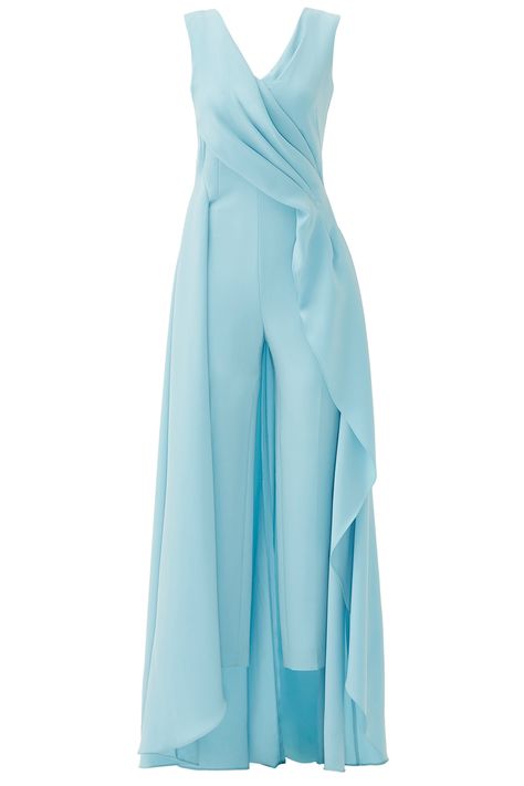 Light Blue Petal Jumpsuit by Escada Light Blue Jumpsuit, V Neck Jumpsuit, Jumpsuit Blue, Blue Jumpsuit, Wedding Jumpsuit, Queen Latifah, Jumpsuit Elegant, Blue Jumpsuits, Jumpsuit Fashion