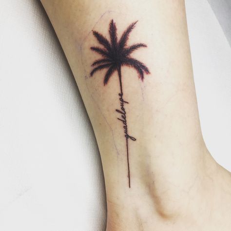 #tattoo #guadeloupe# cocotier Palm Tree Tattoo With Words, Palm Tattoo, Beachy Tattoos, Z Tattoo, Palm Tattoos, Shape Tattoo, Palm Tree Tattoo, Sun Tattoos, Friend Tattoos