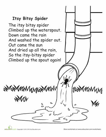 Worksheets: Itsy Bitsy Spider Preschool Worksheets Free, Spider Song, Nursery Rhymes Preschool Crafts, Nursery Rhyme Crafts, Preschool Worksheets Free Printables, Rhyming Worksheet, Verbs Activities, Nursery Rhymes Preschool, Kindergarten Music