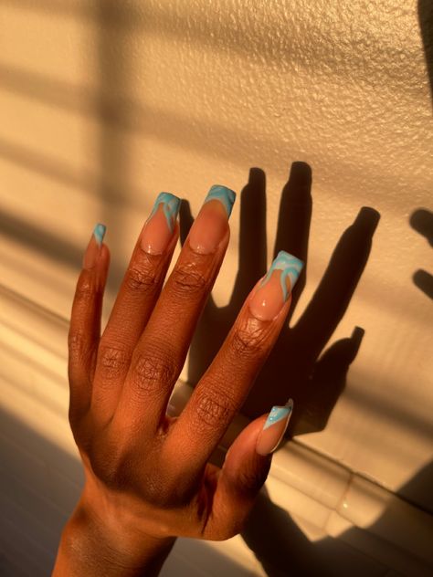 Blue French Tips Square, Light Blue French Tip Nails Short Square, Shirt Square Nails, Sky Blue French Tip, French Tip Sky Blue 1.5 Inch, Sky Tip Blue French Tip 1.5, French Square Nails, Light Blue French Tip 1.5, Sqaure Nails