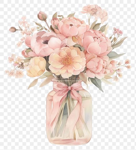 Flowers Coquette, Flower Bouquet Watercolor, Aesthetic Pngs, Peony Watercolor, Colour Flowers, Png Elements, Coquette Pink, Elegant Watercolor, Pink Bouquet