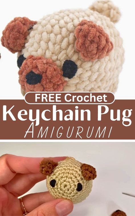 Crochet Keychain Pug Amigurumi Crochet Pug Dog, Pug Crochet Pattern, Crochet Pug, Amigurumi Pattern Free, Crochet Ladybug, Keychain Amigurumi, Amigurumi Keychain, Leftover Yarn, Crochet Pig