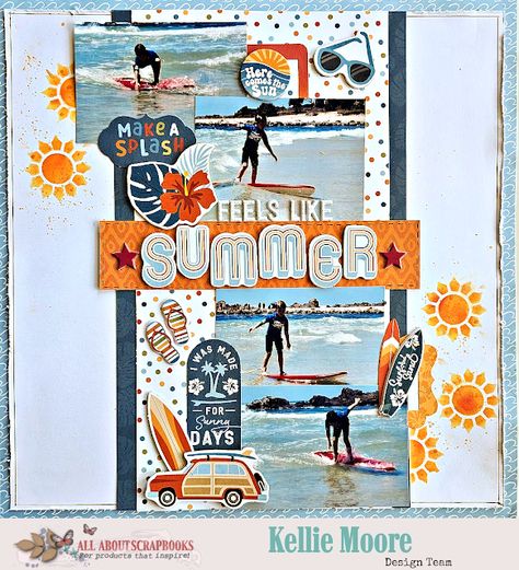 All About Scrapbooks Australia: Feels Like Summer | Echo Park Summer Vibes | Kel M... Echo Park Layouts, Masculine Scrapbook, Summer Scrapbook Layouts, Beach Scrapbook Layouts, Scrapbooking Layouts Travel, Wedding Scrapbooking Layouts, Stars And Hearts, Scrapbook Boys, Feels Like Summer