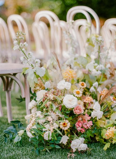 Whimsical Aisle Flowers, Flower Meadows Wedding, Aisle Meadows, Bright Fall Wedding, Floral Aisle, Norcal Wedding, Fall Ceremony, Bouquet Champetre, Church Wedding Flowers