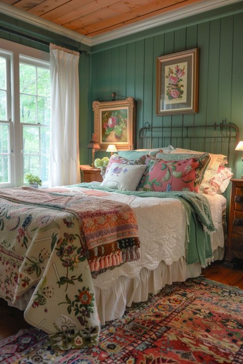 Cottagecore Decor Ideas, Bedroom Timeless, Cottagecore Bedrooms, Floral Patterns Vintage, Cottagecore Bedroom Ideas, Vintage Farmhouse Bedroom, Cottagecore Bedroom, Cottage Interior, Casa Vintage