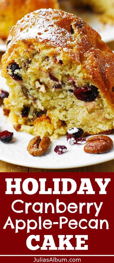 Cranberry-Apple Vanilla Buttermilk Cake with Pecans #Christmas #Thanksgiving #holidays #sponsored Apple Pecan Cake, Cake With Cranberries, Buttermilk Bundt Cake, Cake With Pecans, Pretty Presentation, Bundt Recipes, Buttermilk Cake, Cranberry Apple, Christmas Friends