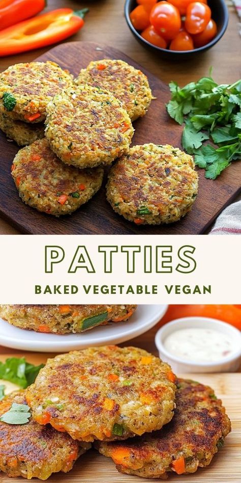 Baked Vegetable Patties Recipe (Vegan & Grain-free) Ingredients: 2 medium zucchinis (300 g), grated 1 medium carrot (200 g), grated 1 medium potato (150 g), grated 1 small onion (100 g), finely chopped 1/2 cup parsley or cilantro leaves, finely chopped 1/2 cup almond flour or roasted ground walnuts (50 g) 1/4 cup nutritional yeast or vegan cheese of choice 2 tablespoons ground chia seeds or flax seeds (substitute 1 egg if not vegan) #VeganPatties #Vegetables Ground Flax Seed Recipes, Carrot Patties, Vegetable Patties, Ground Flax Seed, Vegan Patties, Grain Free Diet, Flax Seed Recipes, Patties Recipe, Baked Vegetables