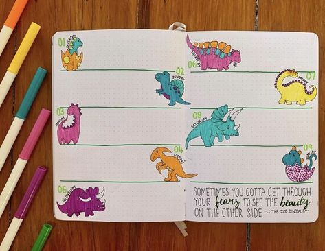 Dinosaur Bullet Journal, Themed Journal, Bulletin Journal Ideas, Doodle Fonts, Bullet Journal Diy, Bullet Journal Design Ideas, The Good Dinosaur, Bullet Journal Themes, Bullet Journal Writing