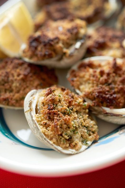 Baked Clams Recipe, Clam Appetizers, Stuffed Clams, Baked Clams, Clams Recipe, Clams Casino, Pasta Seafood, Church Reception, Seven Fishes