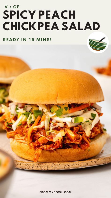 These Shredded BBQ Jackfruit Sandwiches pack a meaty, barbecue sauce-slathered jackfruit-tofu filling into sandwich buns with homemade pineapple salsa for a summer meal you won’t forget! Vegan, Gluten-Free Option. Sandwich Buns, Pork Sandwich Recipes, Pineapple Coleslaw, Jackfruit Pulled Pork, Jackfruit Sandwich, Canned Jackfruit, How To Make Bbq, Bbq Jackfruit, Jackfruit Recipes