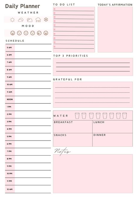 the daily planner is shown in pink