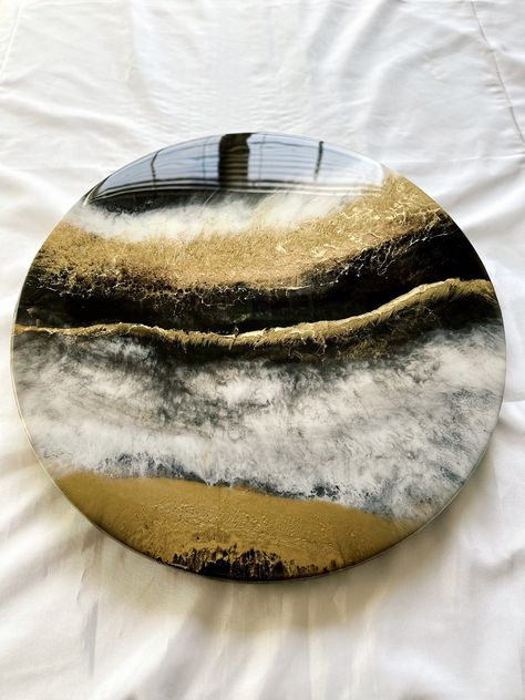 Excited to share this item from my #etsy shop: Luxury Resin Black White & Gold Lazy Susan/ Epoxy White Black Gold Rotating Tray 18, 24, 30 inches/ Round Gold Black White Resin Lazy Susan Round Resin Tray, Resin Lazy Susan, Epoxy Clock, Resin Beach, Beach Ideas, Resin Design, Gold Vinyl, Round Tray, Resin Table