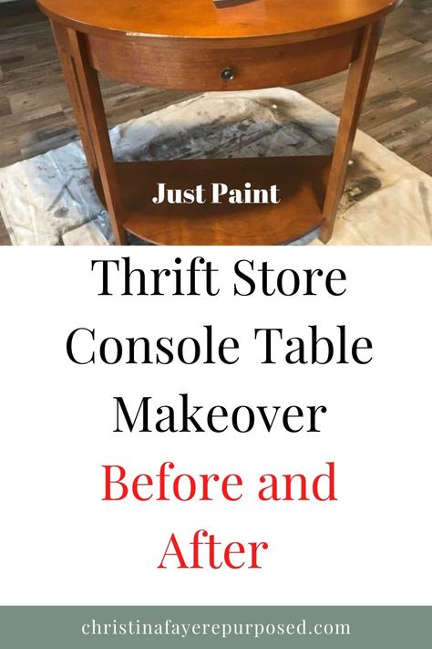 I love finding furniture at the thrift store.  This was an easy makeover and took very little time.  AND it looks so much better!  #consoletablemakeover #thriftstoretable #thriftstoremakeover Antique Console Table Makeover, Painted Console Table Ideas, Half Moon Table Makeover, Console Table Makeover, Upcycled Thrift, Half Moon Table, Half Moon Console Table, Antique Console Table, Half Table