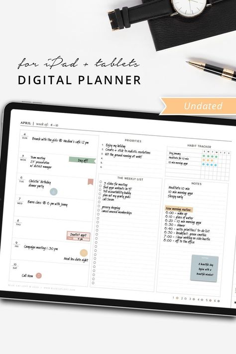 Digital undated planner in landscape with to do list, bullet journal goodnotes template for digital allinoneplanner #onenotedigitalplanner🍀. To Do List Bullet Journal, Weekly Planner Landscape, Landscape Weekly Planner, Student Weekly Planner, Journal Goodnotes, Daily Routine Planner, Super Organized, Goodnotes Template, Student Planner Printable