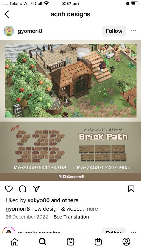 Brick Animal Crossing Path, Acnh Overgrown Brick Path, Grassy Brick Path Acnh, Acnh Worn Brick Path, Acnh Brick Path Code, Animal Crossing Brick Path Design, Acnh Brick Designs, Brick Path Animal Crossing, Acnh Brick Path Design