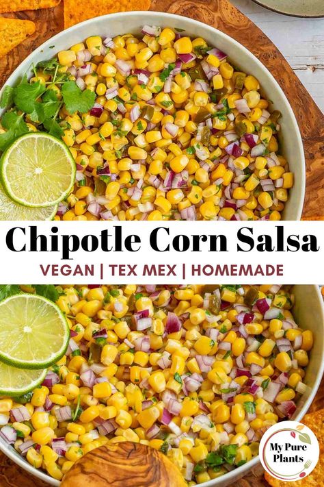 Chipotle lovers, get ready to take notes because this zesty and spicy copycat chipotle corn salsa is just as good, if not better, than the original! 10 key ingredients come together in just 10 minutes, making it the perfect appetizer and go-to recipe for large parties or last-minute dinner preparation. Chipotle Corn Salsa Recipe, Copycat Chipotle Corn, Mexican Fried Rice, Chipotle Corn Salsa, Chipotle Corn, Chipotle Copycat Recipes, Chipotle Copycat, Chipotle Burrito Bowl, Copycat Chipotle