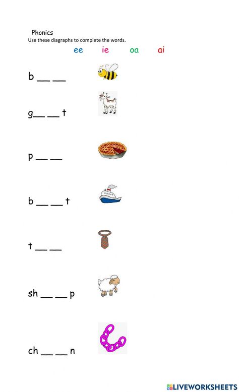 Vowel Digraphs Ai Oa Ie Ee - Esl Worksheet By Kebabsalad1 088 Ee Digraph Worksheets, Diagraph Worksheets, Vowel Digraphs Worksheets, Phonics Blends Worksheets, Cursive Small Letters, Preschool Counting Worksheets, Ea Words, Phonics Assessments, Digraphs Worksheets