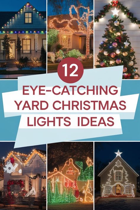 Discover 12 stunning yard Christmas lights ideas to make your home merry and bright this holiday season. Illuminate your outdoor spaces with these eye-catching and festive lighting displays that will surely impress your neighbors and friends. Bring the magic of Christmas to your yard with unique decorations that will create a warm and welcoming atmosphere for all to enjoy. From classic string lights to whimsical lighted figures, there's something for everyone in this collection of creative Chris Grinch Christmas Lights Outdoor House, Unique Christmas Lights Outdoor, Retro Outdoor Christmas Decor, Christmas Lights Bushes, Multicolor Christmas Lights On House, Multi Colored Christmas Lights Outdoor, Diy Christmas Decor Outdoor, Colored Christmas Lights On House, Front Yard Christmas Lights