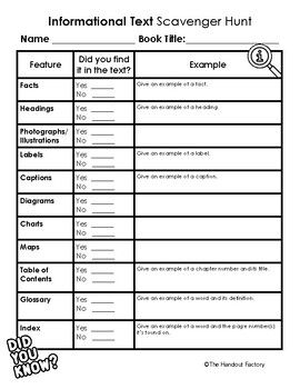 Informational Text Scavenger Hunt Informational Text Anchor Chart, Critical Thinking Questions, Middle School Reading, Independent Reading, Assessment Tools, Text Features, Informational Text, School Reading, Day Wishes