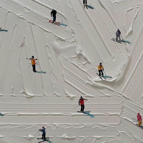 Ski Textured Art, Ski Mountain Painting, Skier Painting, Skiing Painting, Ski Painting, Skiing Art, Ski Art, Oil Painting Inspiration, Sensory Art