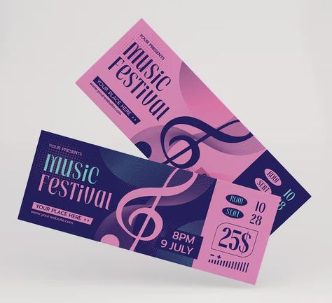 Music Festival Ticket Template AI, EPS Festival Ticket, Ticket Design Template, Musical Tickets, Music Tickets, Indian Wedding Invitation Card Design, Ticket Design, Ticket Template, Business Card Inspiration, Wedding Invitation Card Design