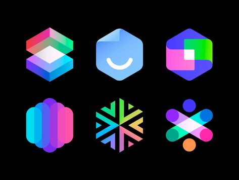 Hexagon based logos by Vadim Carazan for Carazan Brands on Dribbble Hexagon Design Graphic, Hexagon Branding, Tech Graphic Design, Hexagon Logo Design, App Badges, Logo Sketch Design, Colourful Logo, Mailing Design, Robot Logo