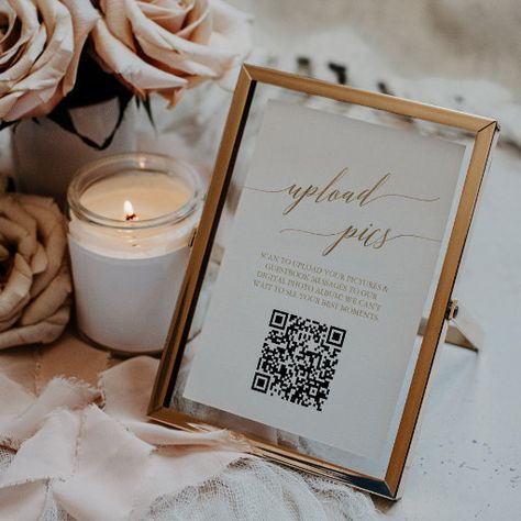 Elegant Gold 5x7" Table Number with Photo QR Code Bridal Shower Simple, Fall Wedding Table Numbers, Shower Romantic, Numbers Calligraphy, Wedding Invitations Examples, Romantic Minimalist, Whimsical Typography, Fall Wedding Tables, Minimalist Card