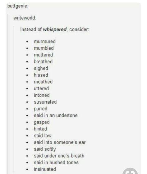 Different ways to say whispered. Character dialogue. Whispered Synonyms, Whisper Synonyms, Ya Writing Prompts, Types Of Smiles Writing, Character Dialogue, Xoxo Sign, English Communication, Prompts Writing, Writer Tips