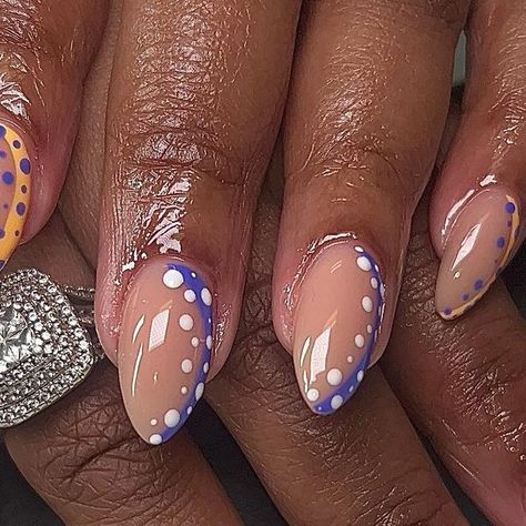 BIG LO the almond slayer on Instagram: "🫐🍊.,  . . Blue Taffy” & Savage, Not Average” gels @sugarandcream @ohsnapbeautysupply  . . Basic B” acrylic. @nailedbycleo_shoppe one of the favessss code: DBL10 . . #nudenails #purplenails #bluenails #shortnails #realnails #overlay #nailart #gelnails #geldesigns" Colorful Gel Nails Designs, Gel X Nails Short Almond, Short Blue Almond Nails, Savage Not Average, Teal Nail Designs, Dope Nail Designs, Nail Candy, Creative Nail Designs, Nails Only