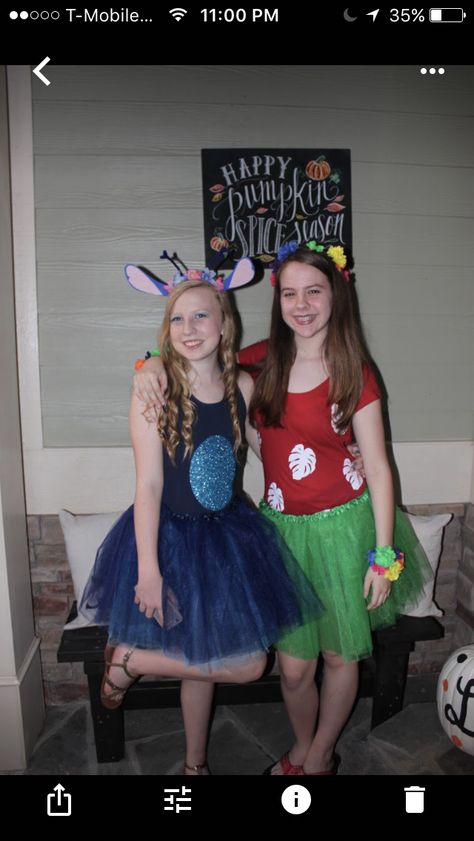 Stitch Diy Costume, Costume Group Ideas, Halloween Costume Bff, Lilo And Stitch Diy, Stitch Costume Diy, Bff Costume Ideas, Halloween Costume Friends, Stitch Halloween Costume, Lilo And Stitch Costume