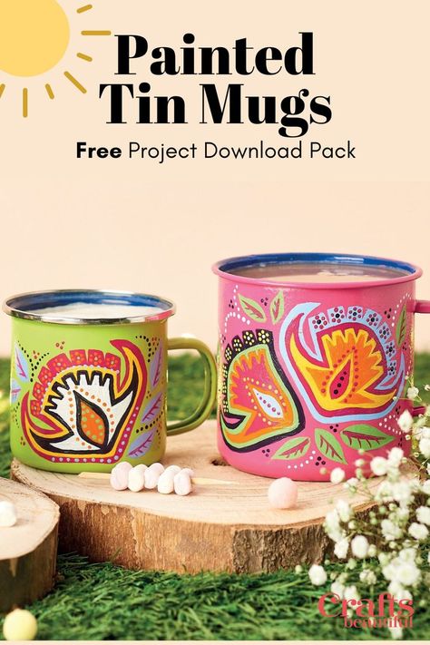 Camping Craft, Tin Mug, Mug Crafts, Adult Crafts, Folk Fashion, Crafts Beautiful, Enamel Paint, Wooden Spoons, On Holiday