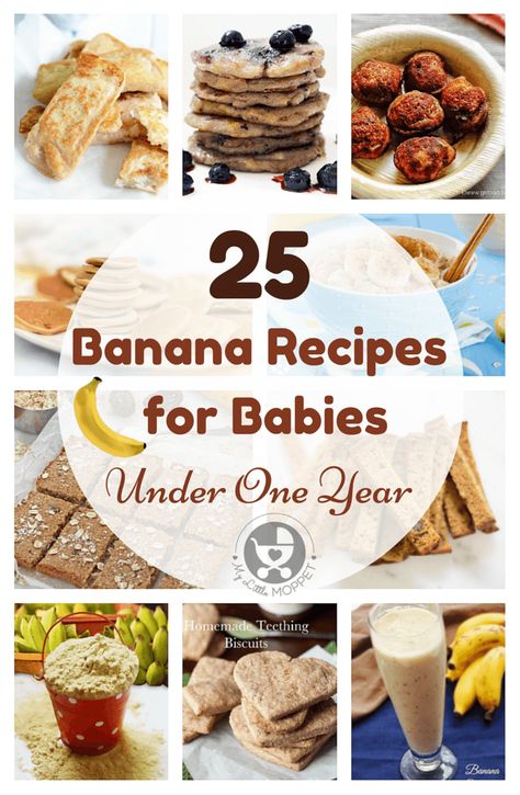 Bananas are among the first fruits introduced to baby. Add some variety to your baby's menu with these 25 Banana Recipes for Babies under one year. Banana Recipes Baby, Recipes For Old Bananas, Banana Baby Food, Recipes For Babies, Ripe Banana Recipe, Recipes Using Bananas, Banana Snacks, Snacks Under 100 Calories, Healthy Sweet Snacks