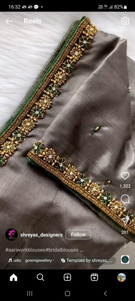 Gray Blouse Designs For Saree, Tracing Aari Design, Chamki Work, Black Blouse Designs, Blue Blouse Designs, Aari Design, Blouse Designs High Neck, Basic Hand Embroidery Stitches, Zardosi Work