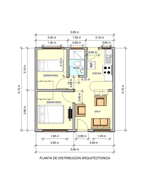 One Floor House Plans, One Bedroom House Plans, Mini Apartments, One Bedroom House, Two Bedroom House, 2 Bedroom House Plans, Apartment Living Room Design, Small House Design Plans, Apartment Plans