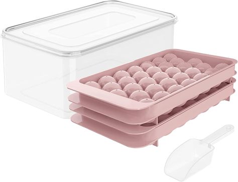 Ice Ball Container&Scoop: Each ice cube maker set comes with three trays, one 10.0X6.3x3.8 inches container which can hold 200pcs ice cube balls, and a Mini scoop. This Ice cube set is perfect for a summer party. Mini Ice Cube Tray, Round Ice Cubes, Pink Tray, Silicone Ice Molds, Sphere Ice, Ice Ball Maker, Round Ice, Silicone Ice Cube Tray, Ice Ball