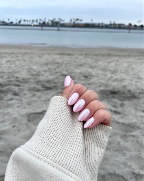 Nude Chrome Nails, Nude Chrome, Pink Sparkle Nails, Pink Chrome Nails, Baby Pink Nails, Modern Nails, Smink Inspiration, Makijaż Smokey Eye, Pearl Nails