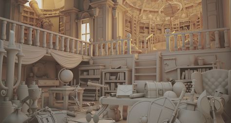 ArtStation - Astronomer Project, Carlos Sáez Environment Model, 3d Maya, Interior Concept Art, Environment Projects, Interior Props, Post Apocalyptic Art, 3d Room, Environmental Studies, Victorian Mansions