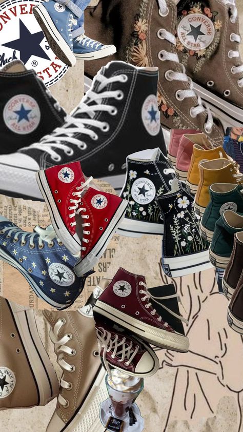 Converse #converse #converseshoes Converse Collection Aesthetic, Converse Inspiration, Converse Collection, Converse Design, Converse Aesthetic, Pretty Shoes, Converse Shoes, Cute Wallpapers, Vision Board