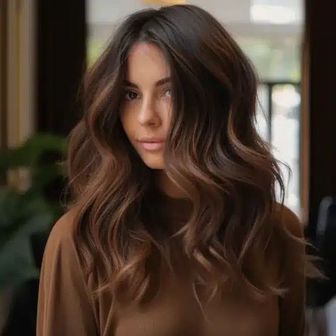 24 Stunning Examples of Balayage Dark Brown Hair Haircuts For Balayage Hair, 2023 Dark Hair Trends, Dark Brown With Chocolate Balayage, Haircuts On Brown Hair, Brown Hair Spring 2024, Dark Brown Hair Partial Balayage, Different Tones Of Brown Hair, Shoulder Brunette Hair, Caramel Balayage Dark Hair