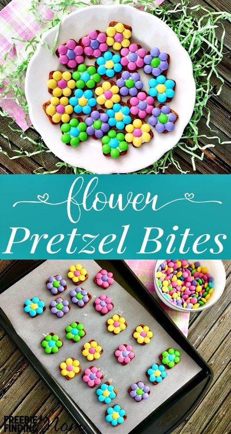 Pretzel Snack Recipe Idea | Flower Pretzel Bites | Freebie Finding Mom Pretzel Snack Recipes, Flower Pretzel Bites, Dessert Crepes, Brownie Vegan, Spring Snacks, Dessert Halloween, Pretzel Snacks, Recipes Easter, Easy Easter Desserts