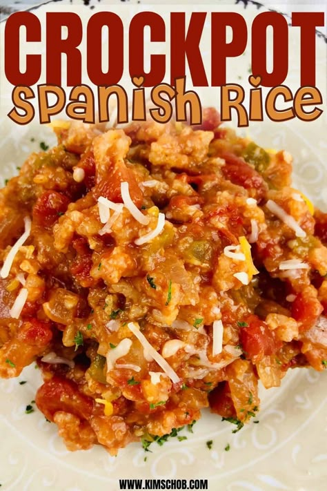 Spanish Rice Recipe Crock Pot, Spanish Rice With Bell Pepper, Crock Pot Spanish Rice Crockpot, Spanish Rice In Crock Pot, Crockpot Mexican Rice, Crock Pot Spanish Rice, Slow Cooker Spanish Rice, Crockpot Spanish Rice, Rice With Bell Peppers