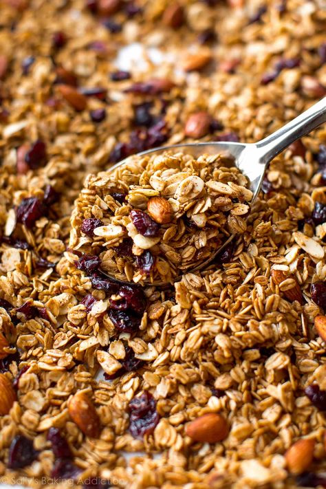 Maple Almond Cranberry Granola - Sally's Baking Addiction Nut Free Granola, Granola Recipe Healthy, Granola Recipe Homemade, Pumpkin Chocolate Chip Bread, Almond Granola, Cranberry Almond, Granola Healthy, Granola Recipe, Cranberry Recipes